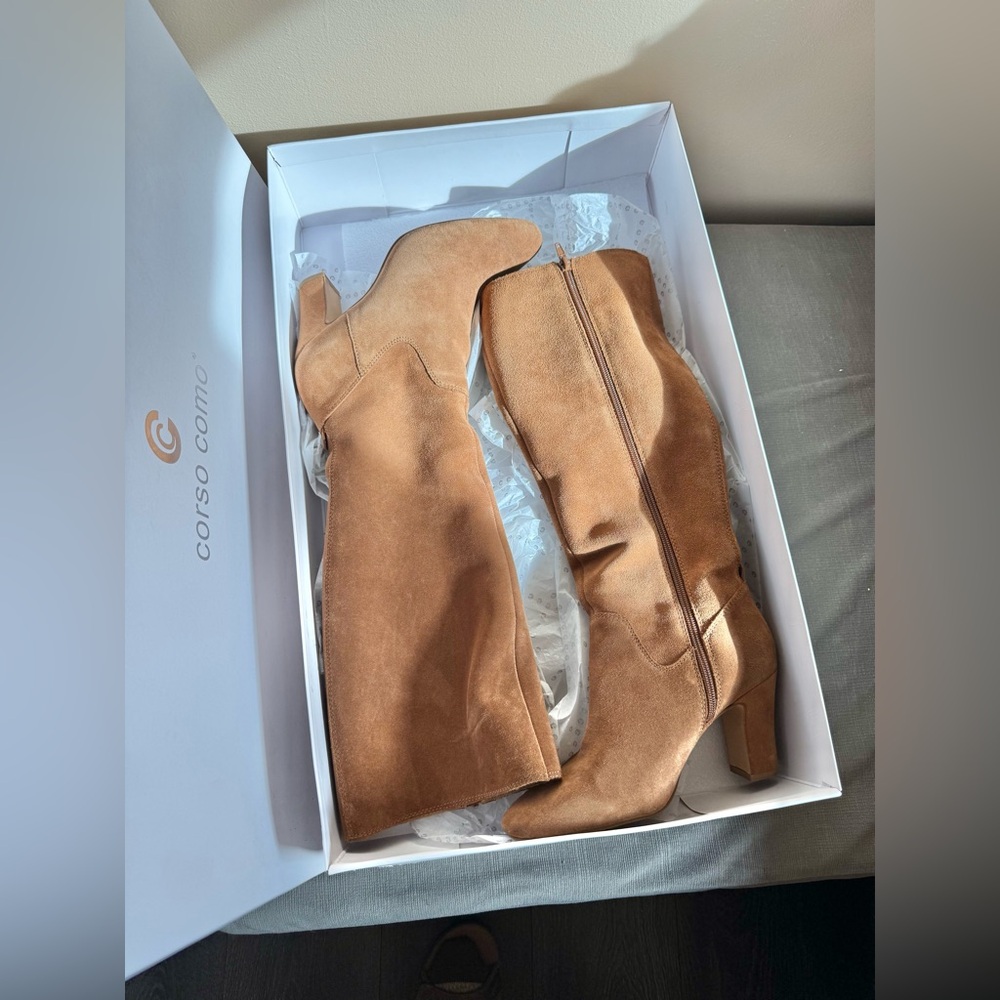 Corso Como Chestnut Suede Knee-High Block Heel Boots
